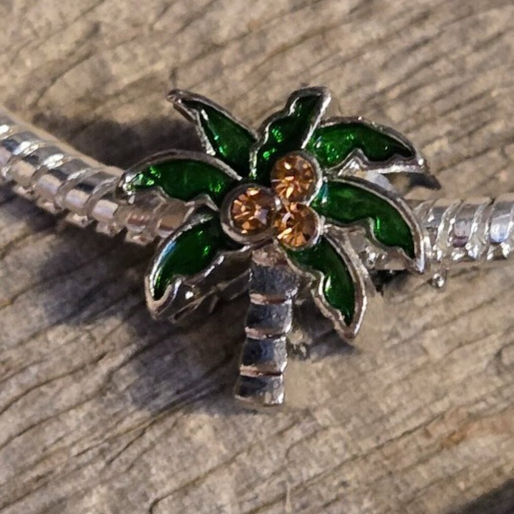 NWT Palm Tree  Coconut Cubic Zirconia Charm for Bracelet or Necklace